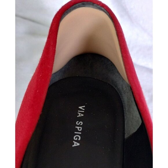 Via Spiga Suede Block Heel Pump Pointed Toe Shoe Red (Size 9.5 M / 39.5) - Picture 4 of 9